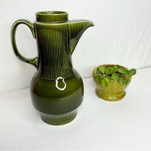 Vintage Arklow Ireland Olive Green Ribbed Ceramic Pitcher